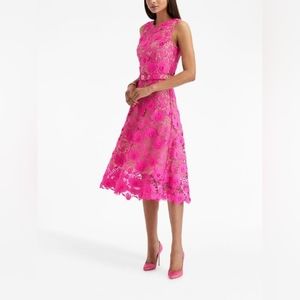 Oscar de la Renta water  Lily Lace Belted Midi Dress
